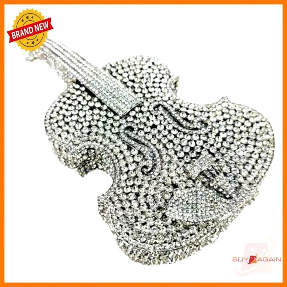 Mini Violin Crystal Clutch Evening Bag with Chain Strap for Parties Weddings